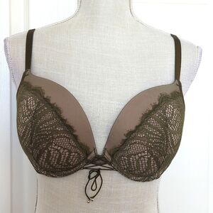 Victoria's Secret Bra Very Sexy Push-Up Pigeonnant Olive Green Lace Bra 36D